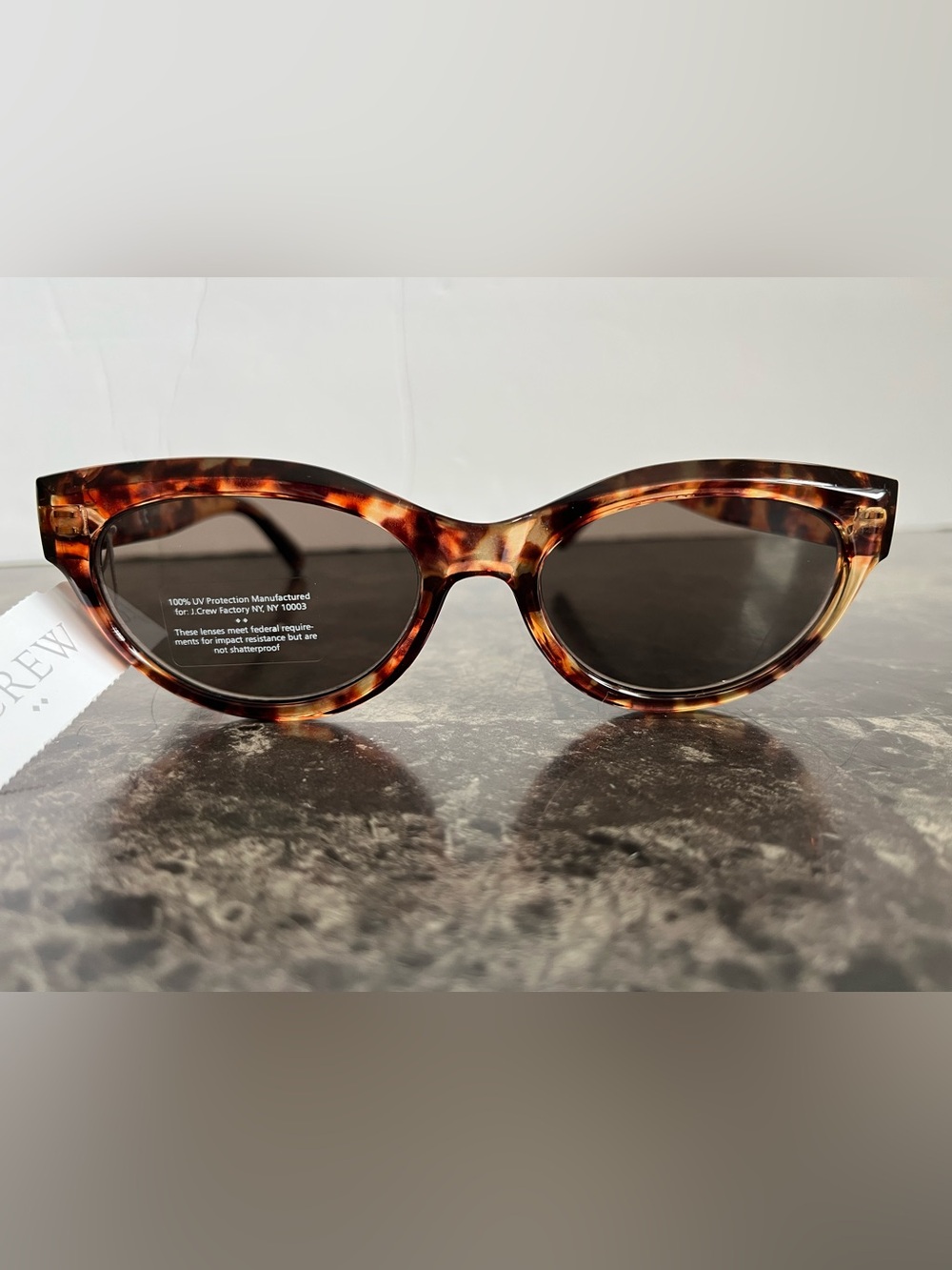 J Crew Womens Cat Eye Sunglasses Vintage Inspired Tortoise Brown 100% UVB/UVA